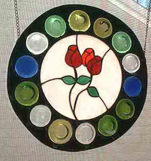 Custom Stained Glass Wine and Rose - hanging