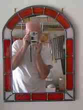 Custom Stained Glass Red Border Wall Mirror